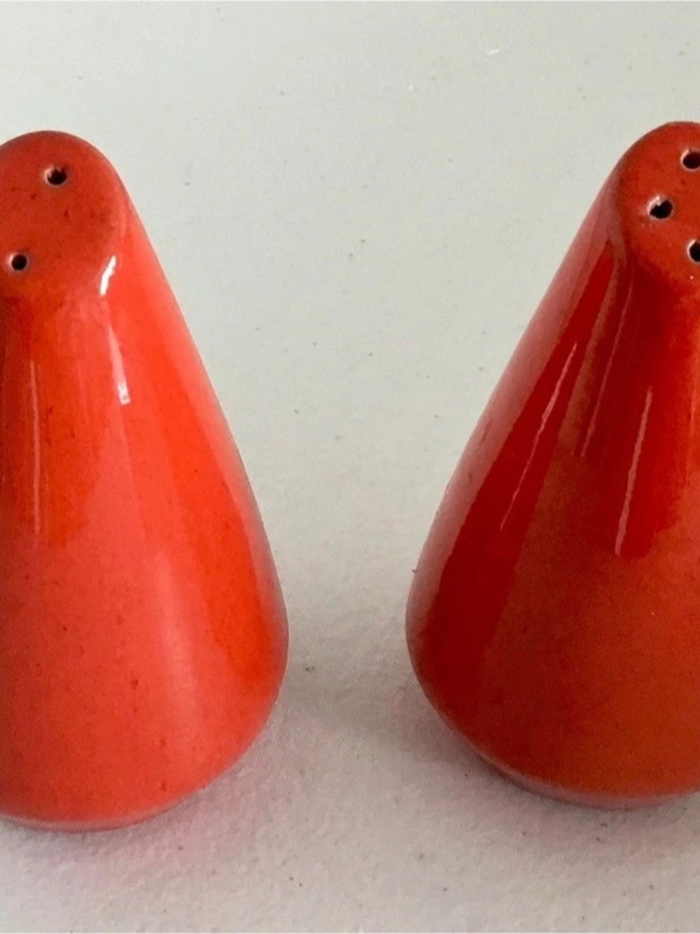 MCM Frankoma Flame Red/Orange Ceramic Salt & Pepper Shakers Pair